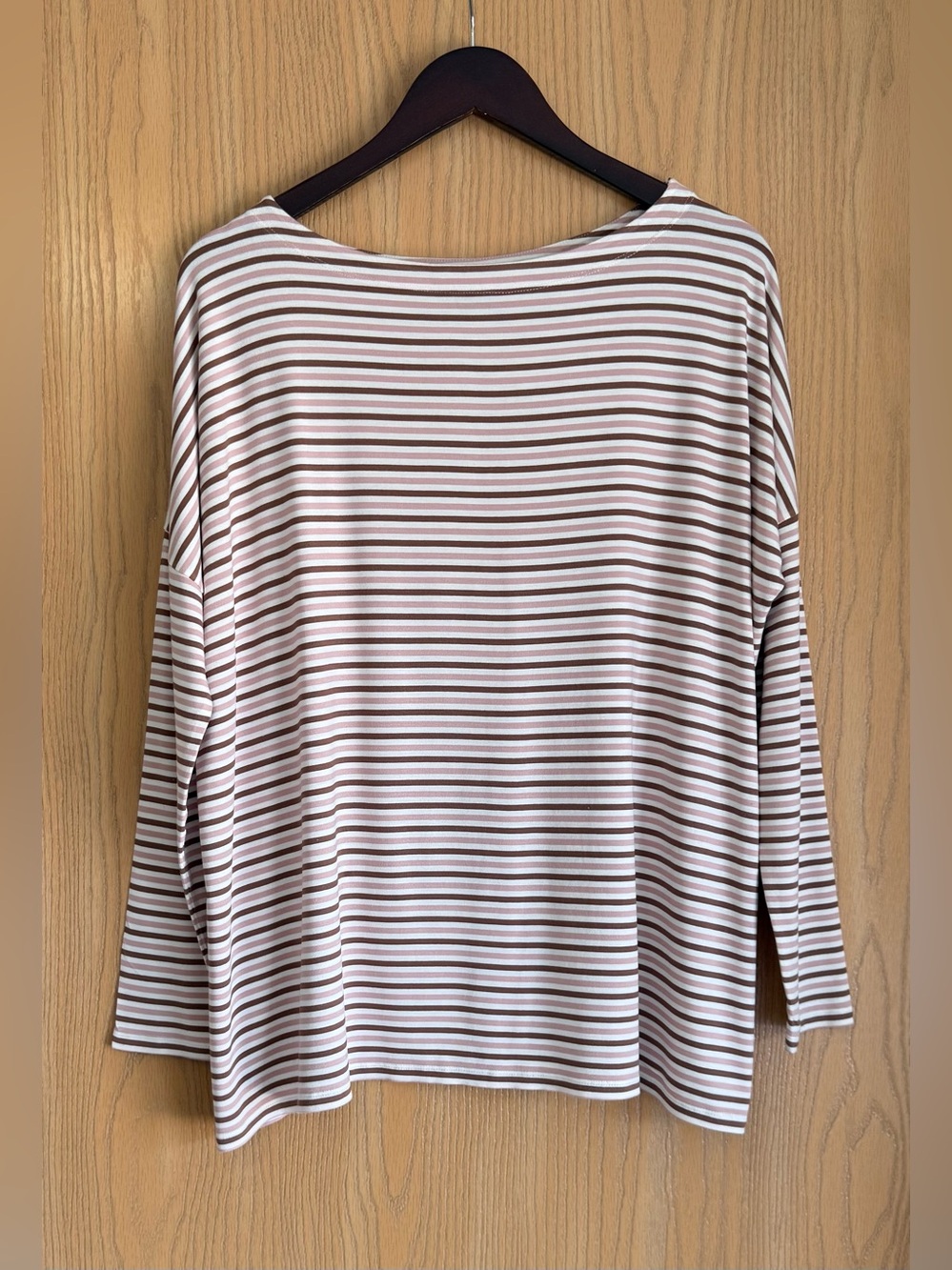 HATCH | SZ 2 Medium | Pink Striped Maternity Bateau Top Neck Long Sleeve Casual